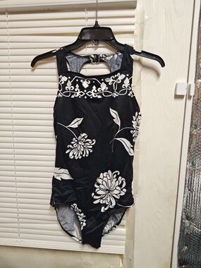 Jantzen Black and White Floral One-Piece Swimsuit